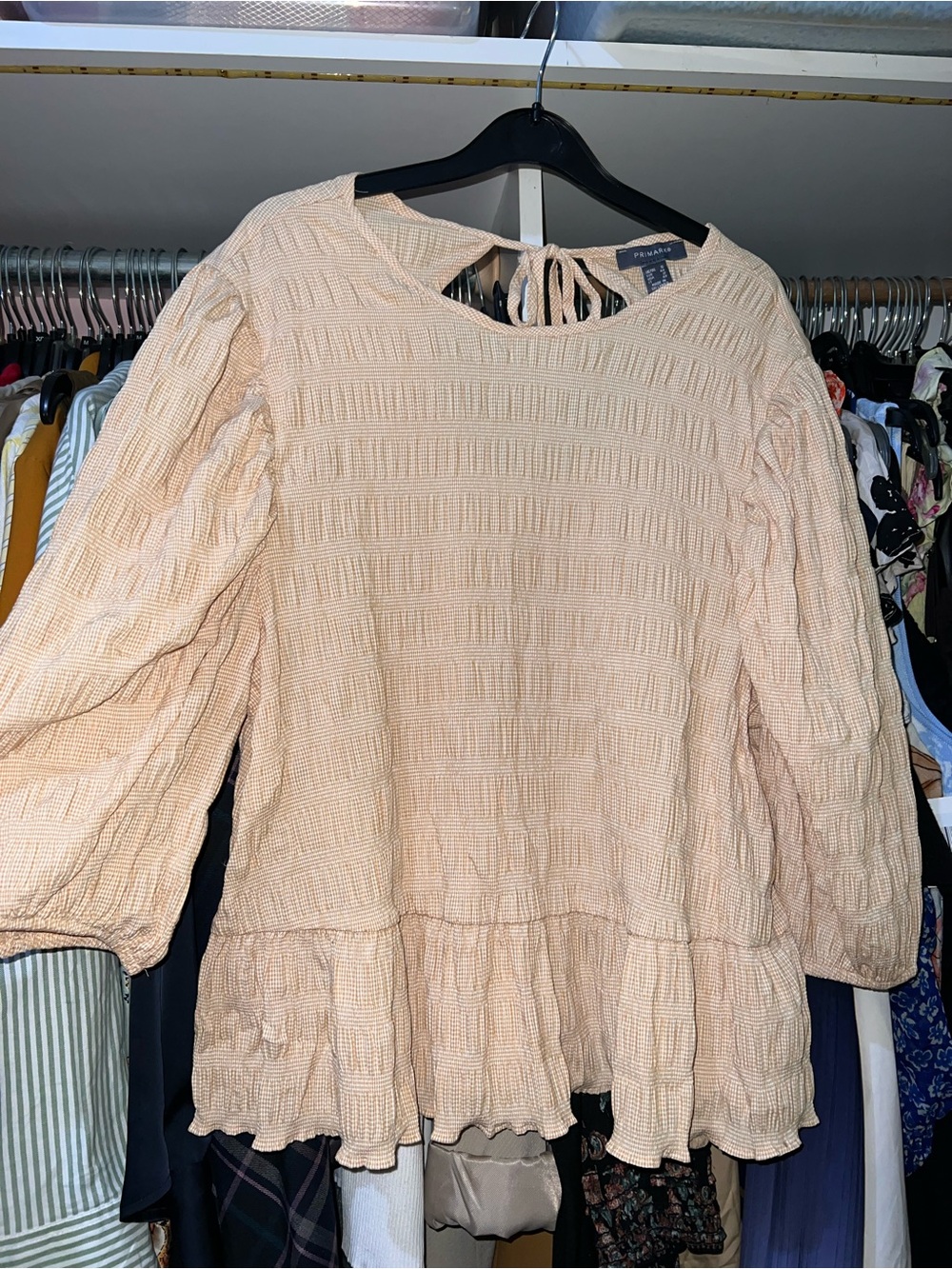 Light Yellow Textured Balloon Sleeve Top